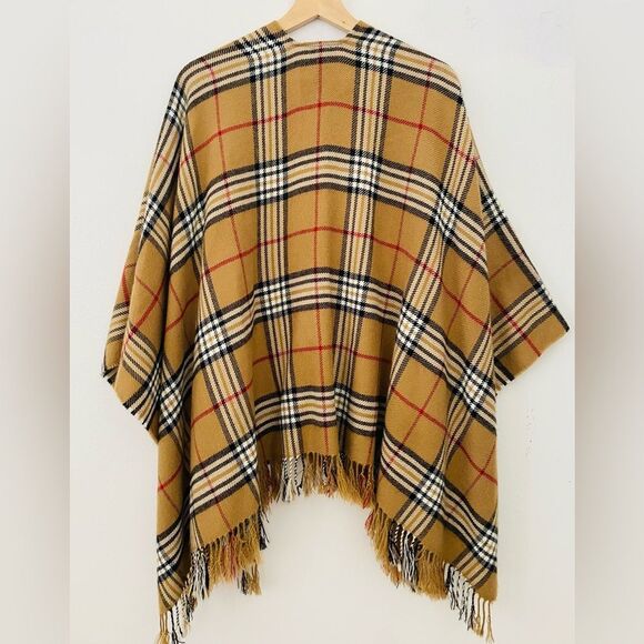 Check Plaid Fringe Poncho One size fits most Comfy Cozy - Picture 5 of 6